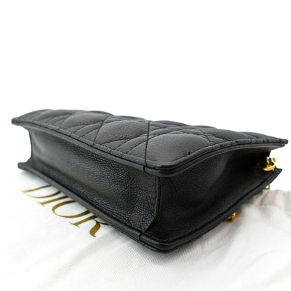 CHRISTIAN DIOR Caro Cannage Calfskin Zipped Pouch Black