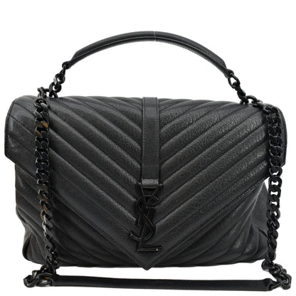 YVES SAINT LAURENT College Large Lambskin Leather Shoulder Chain Bag Black