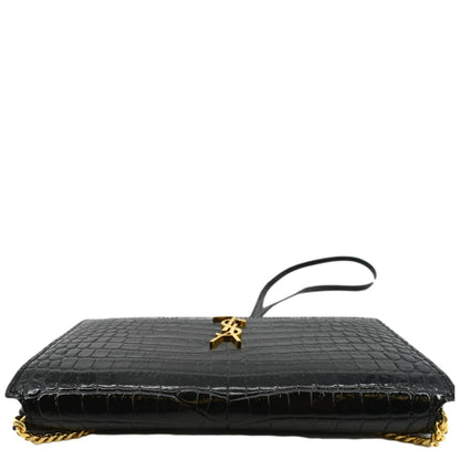 YVES SAINT LAURENT Kate Crocodile Leather Shoulder Bag Black