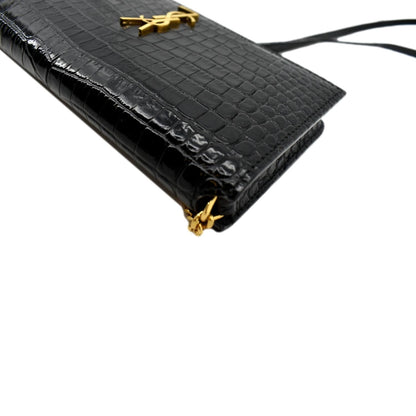 YVES SAINT LAURENT Kate Crocodile Leather Shoulder Bag Black