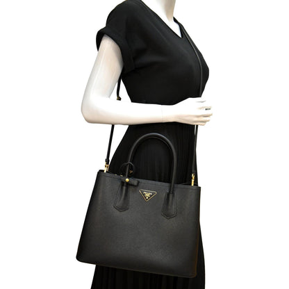 PRADA Double Handle Saffiano Leather Tote Bag Black