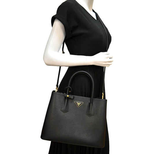 PRADA Double Handle Saffiano Leather Tote Bag Black