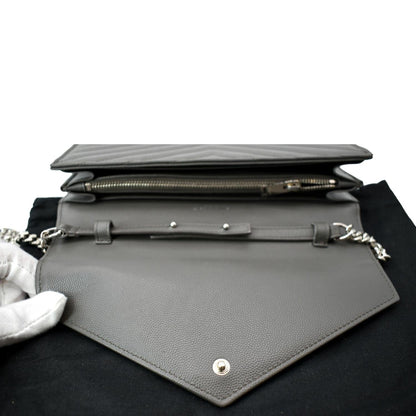 YVES SAINT LAURENT Cassandre Leather Chain Wallet Grey