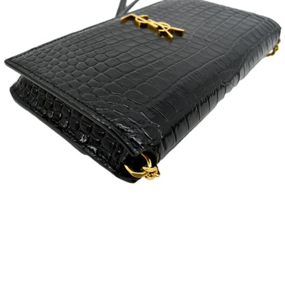 YVES SAINT LAURENT Kate Crocodile Leather Shoulder Bag Black