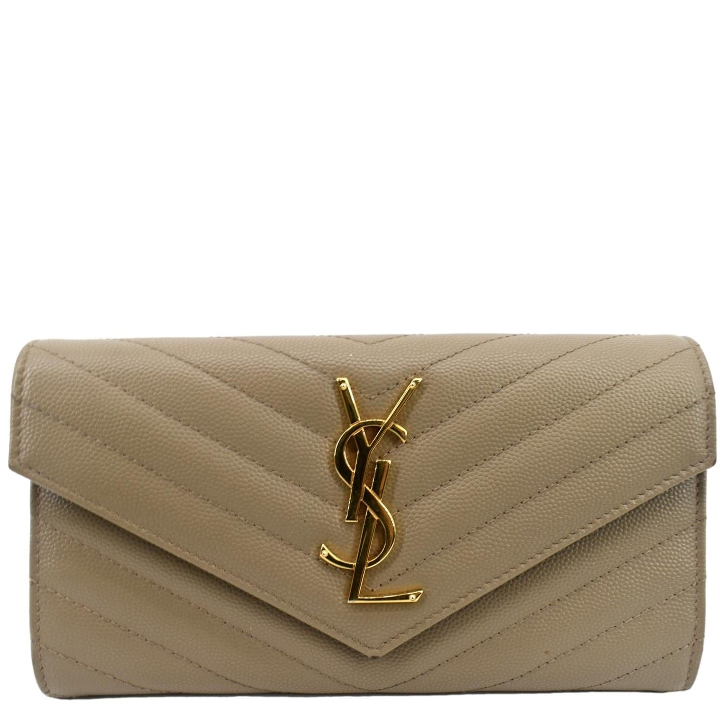 YVES SAINT LAURENT Monogram Grain De Poudre Wallet Beige