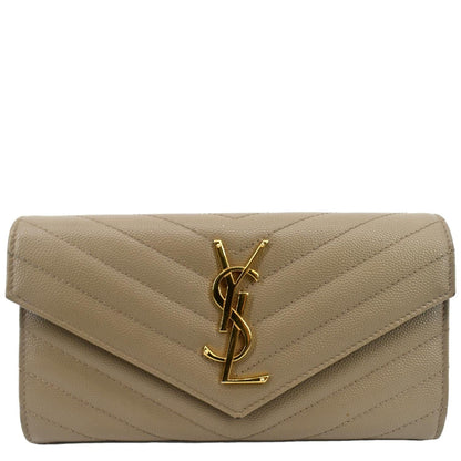 YVES SAINT LAURENT Monogram Grain De Poudre Wallet Beige