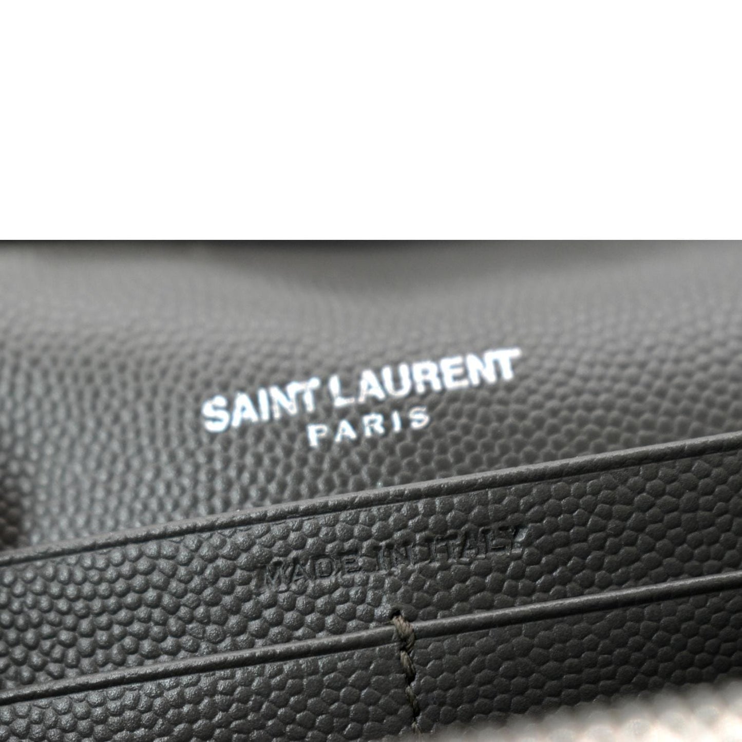 YVES SAINT LAURENT Cassandre Leather Chain Wallet Grey