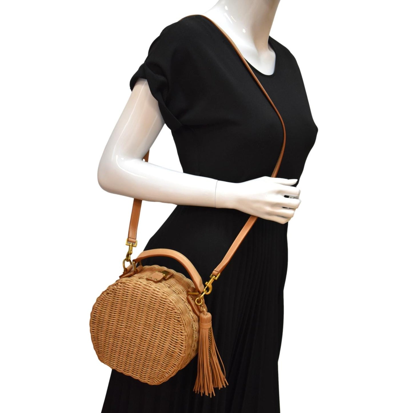 YVES SAINT LAURENT Mica Wicker Leather Crossbody Bag Beige
