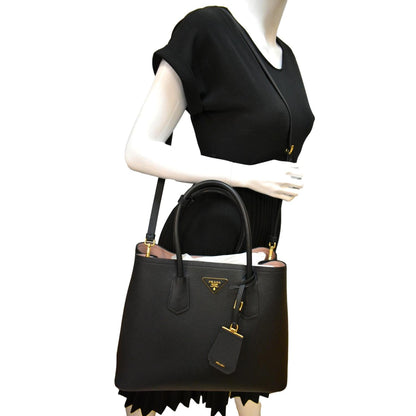 PRADA Medium Double Saffiano Leather Crossbody Bag Black