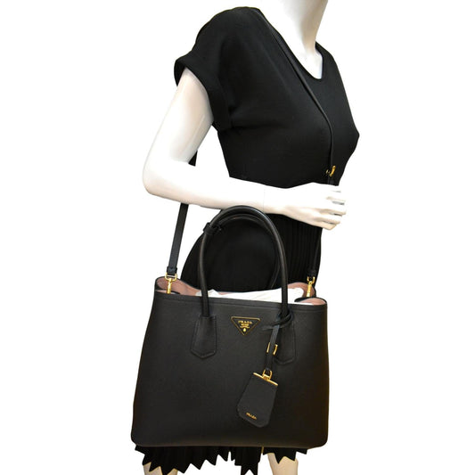 PRADA Medium Double Saffiano Leather Crossbody Bag Black