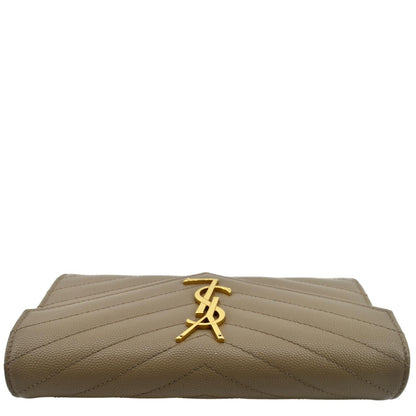 YVES SAINT LAURENT Monogram Grain De Poudre Wallet Beige
