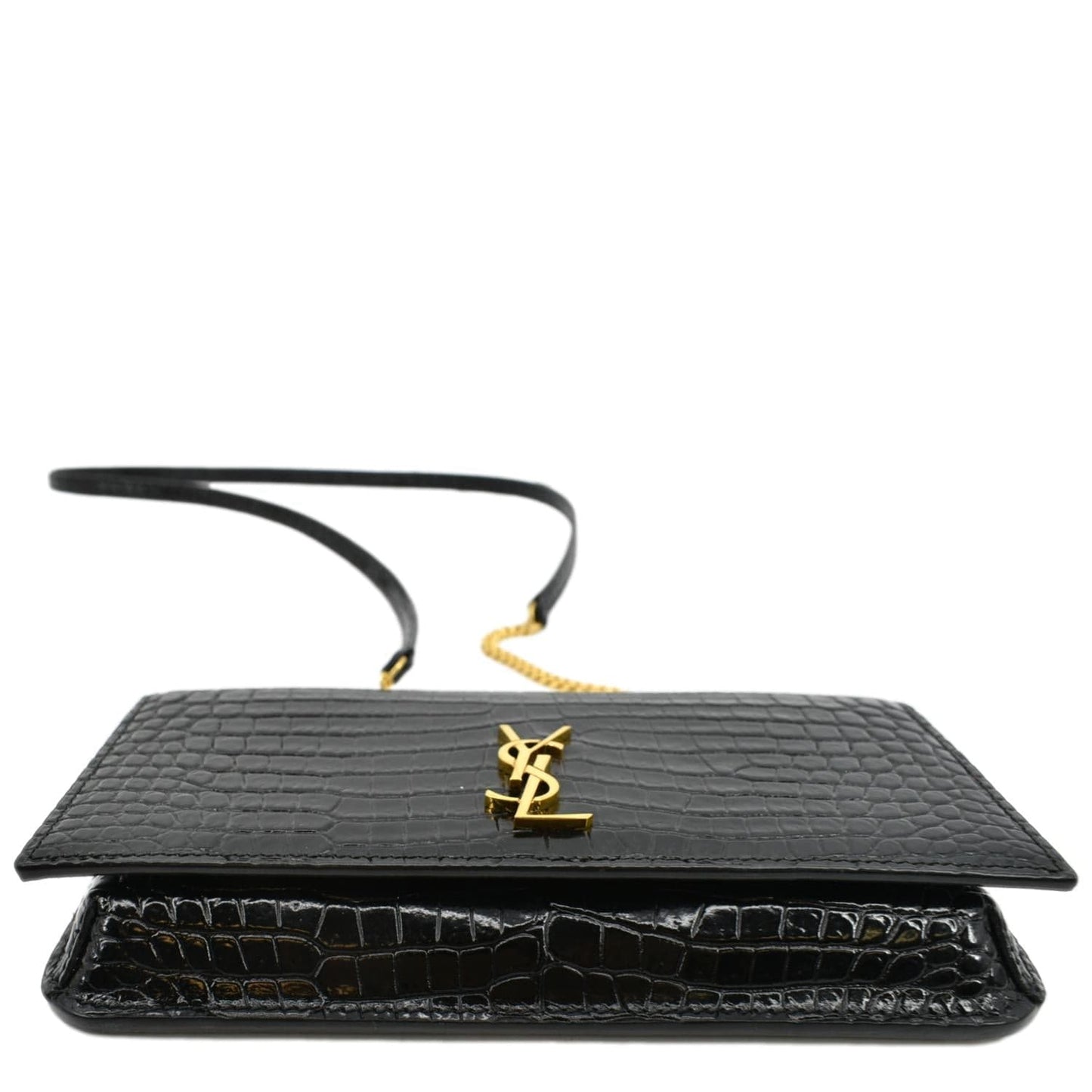 YVES SAINT LAURENT Kate Crocodile Leather Shoulder Bag Black