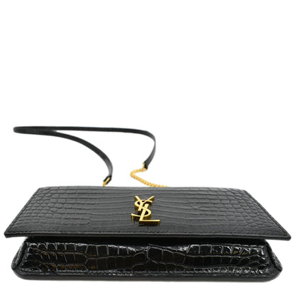 YVES SAINT LAURENT Kate Crocodile Leather Shoulder Bag Black