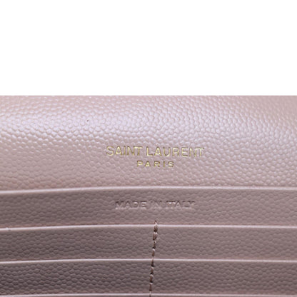 YVES SAINT LAURENT Matelasse Chevron Leather Envelope Chain Wallet Pink