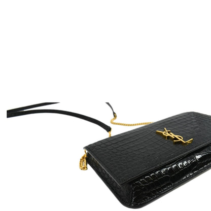 YVES SAINT LAURENT Kate Crocodile Leather Shoulder Bag Black