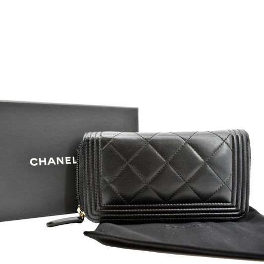 CHANEL Small Boy Lambskin Zip Around Wallet Black