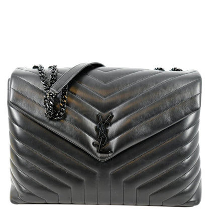YVES SAINT LAURENT Large Loulou Matelasse Leather Chain Shoulder Bag Black