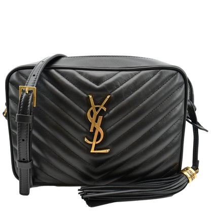 YVES SAINT LAURENT Lou Chevron Leather Camera Crossbody Bag Black