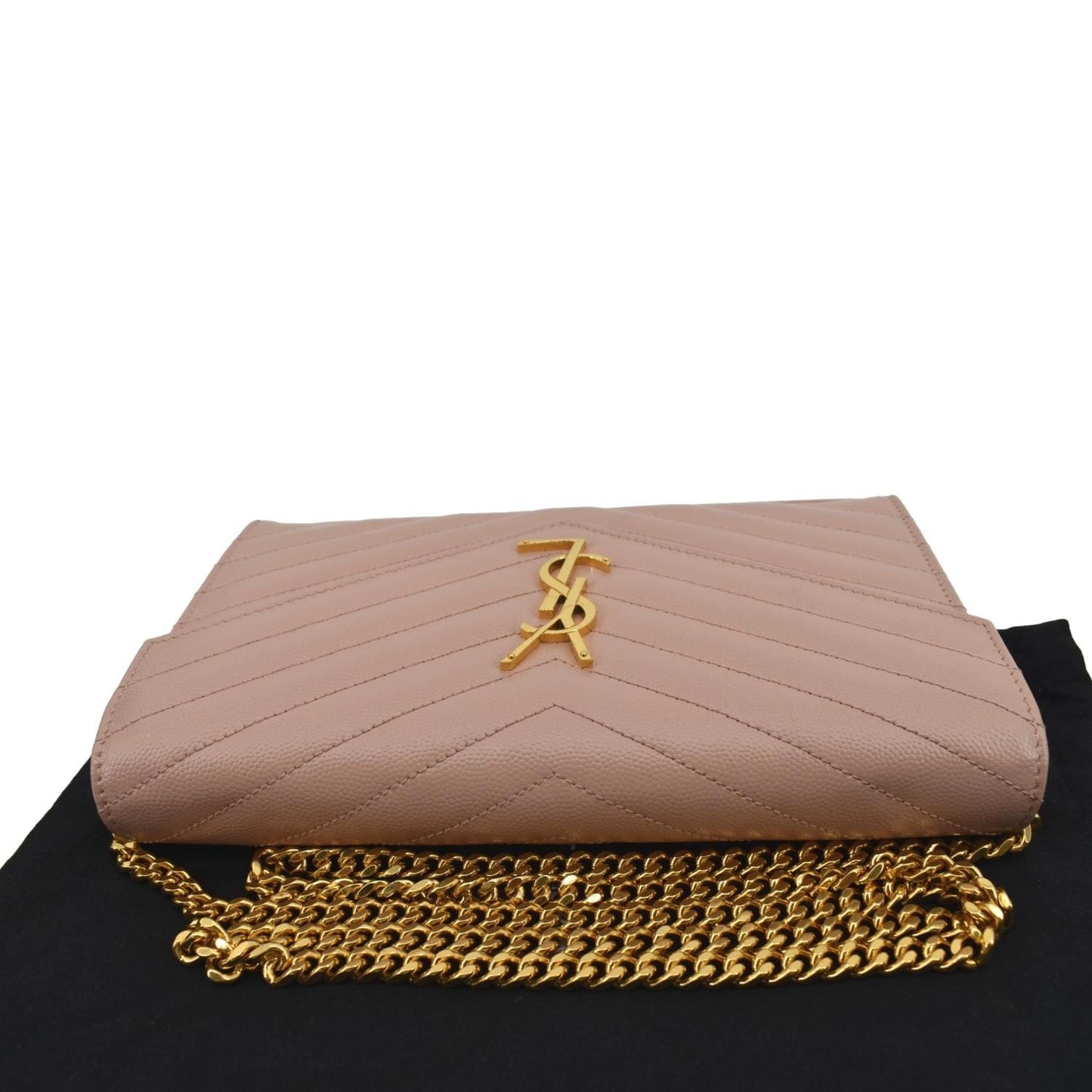YVES SAINT LAURENT Matelasse Chevron Leather Envelope Chain Wallet Pink