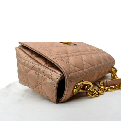 CHRISTIAN DIOR Medium Caro Iridescent Leather Shoulder Bag Metallic Pink