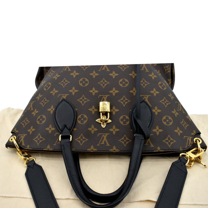 LOUIS VUITTON Flower Zipped MM Monogram Canvas Tote Bag Noir