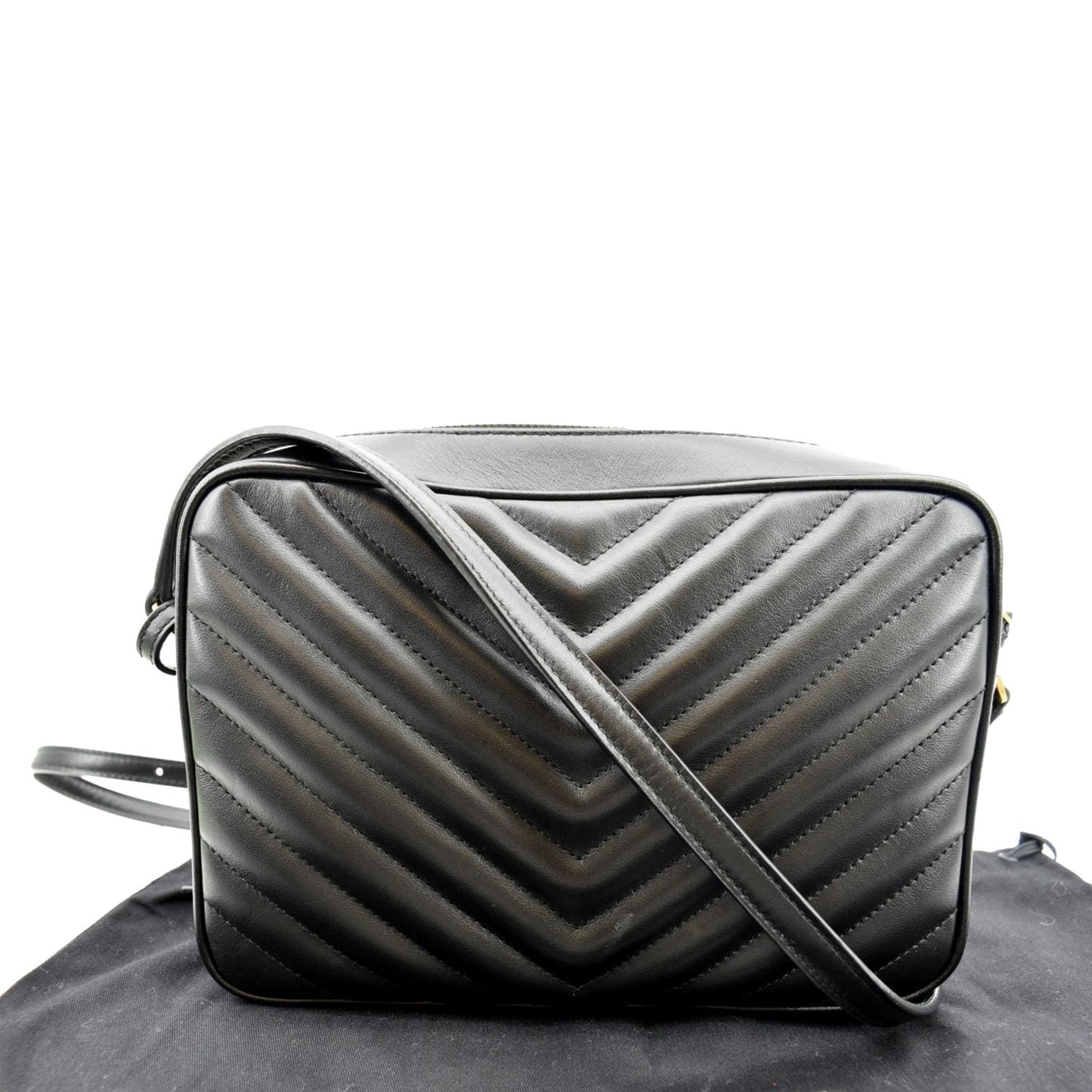 YVES SAINT LAURENT Lou Chevron Leather Camera Crossbody Bag Black