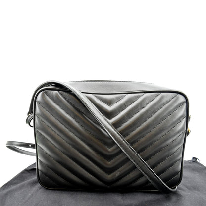 YVES SAINT LAURENT Lou Chevron Leather Camera Crossbody Bag Black