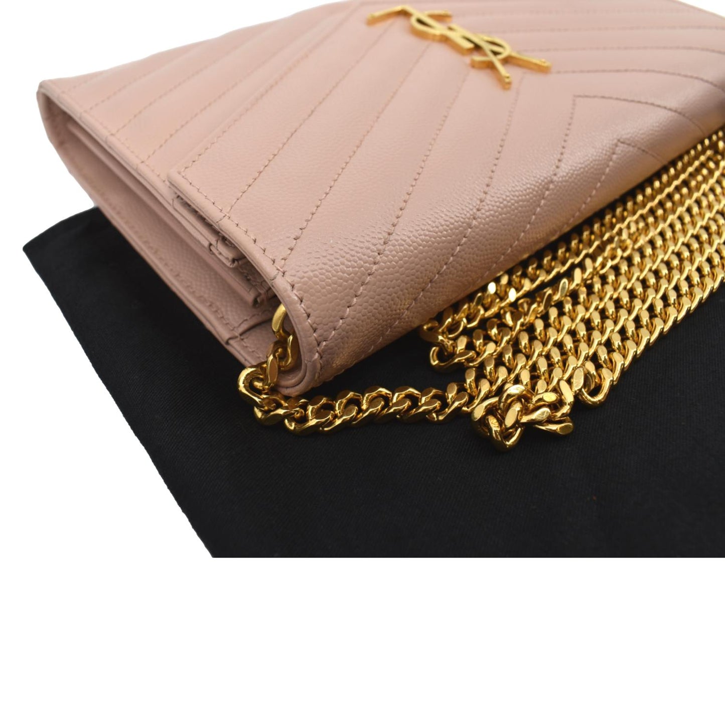 YVES SAINT LAURENT Matelasse Chevron Leather Envelope Chain Wallet Pink
