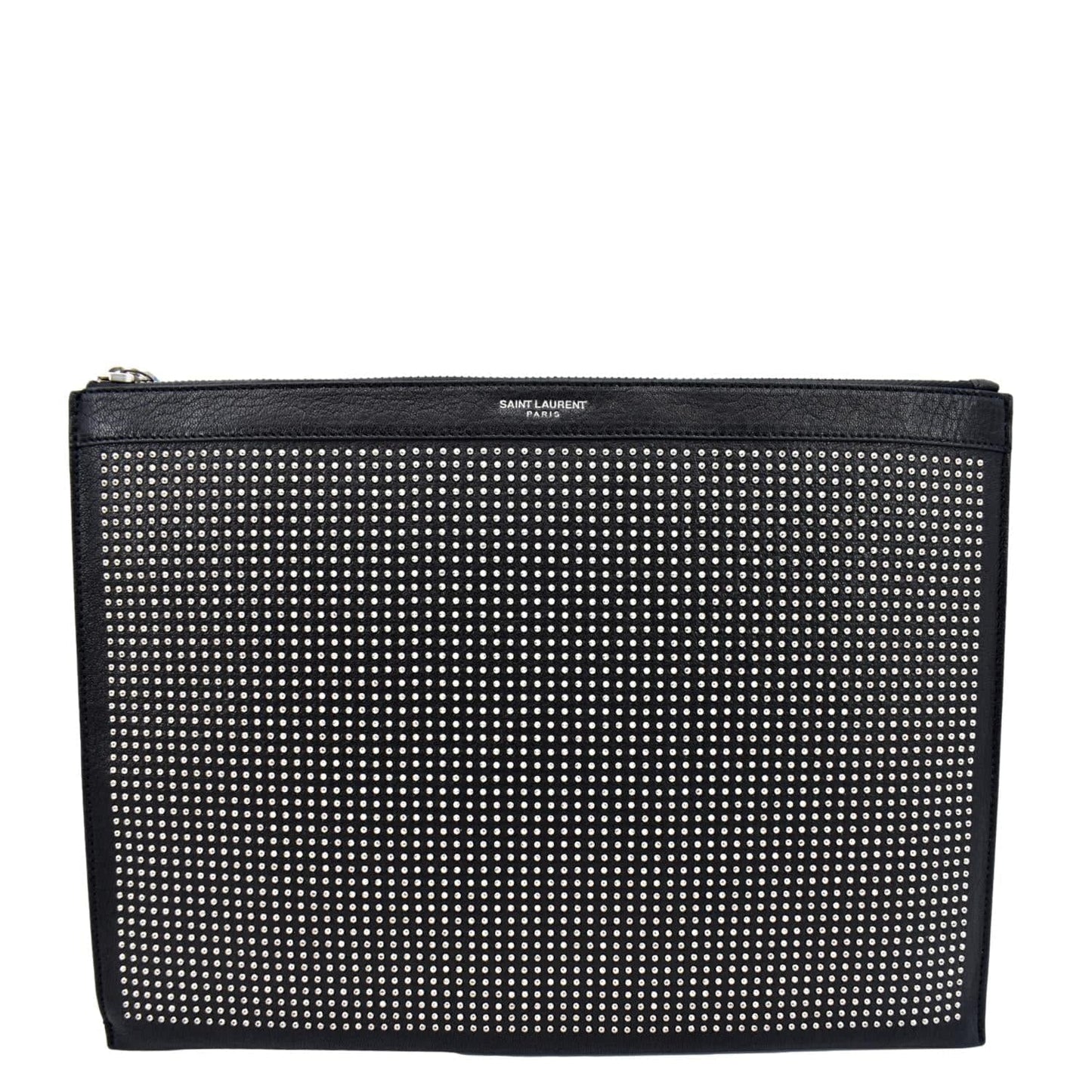 YVES SAINT LAURENT Zip Studded Leather Pouch Black