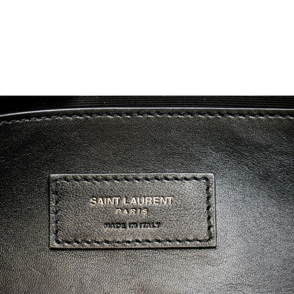 YVES SAINT LAURENT West Hollywood Fold-Over Croc Embossed Crossbody Bag Black