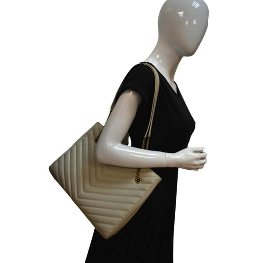 YVES SAINT LAURENT Tribeca Medium Grain De Poudre Leather Shoulder Bag White