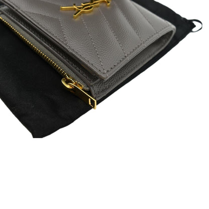 YVES SAINT LAURENT Monogram Compact Leather Zip Wallet Grey
