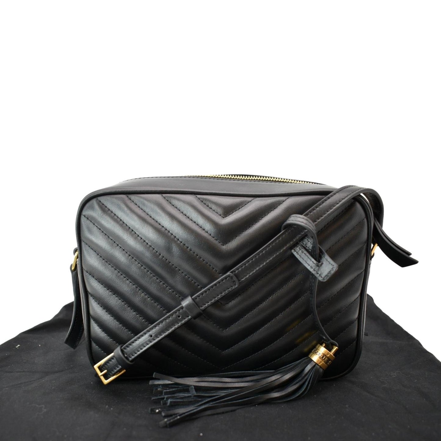 YVES SAINT LAURENT Lou Chevron Leather Camera Crossbody Bag Black