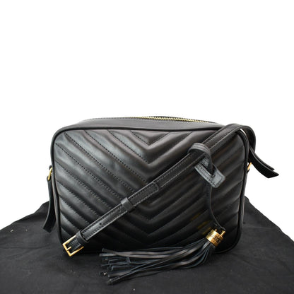 YVES SAINT LAURENT Lou Chevron Leather Camera Crossbody Bag Black