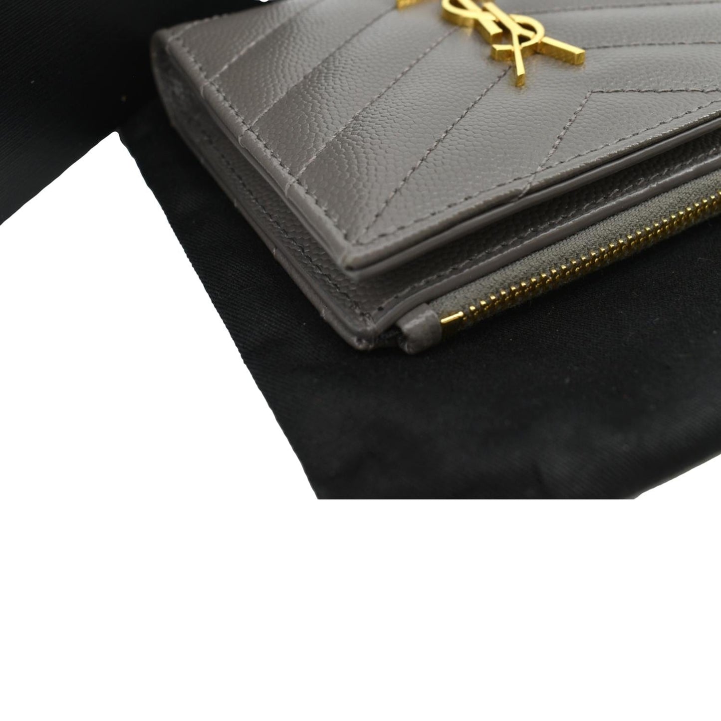 YVES SAINT LAURENT Monogram Compact Leather Zip Wallet Grey