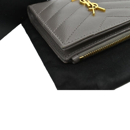 YVES SAINT LAURENT Monogram Compact Leather Zip Wallet Grey