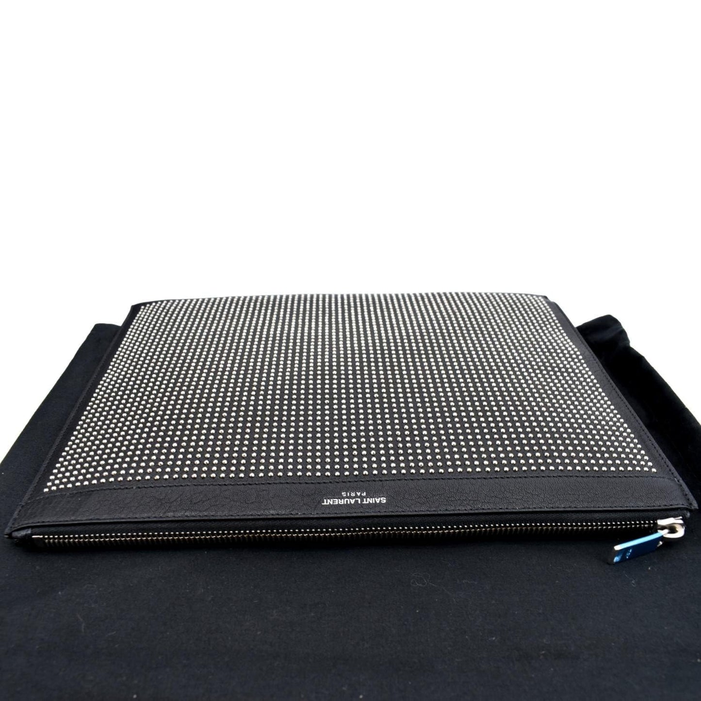 YVES SAINT LAURENT Zip Studded Leather Pouch Black