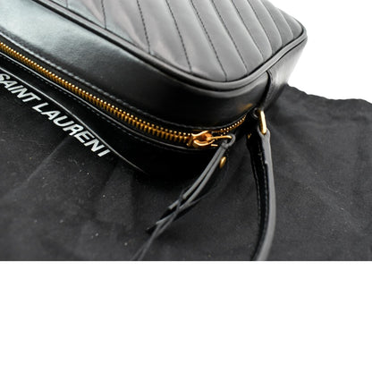 YVES SAINT LAURENT Lou Chevron Leather Camera Crossbody Bag Black