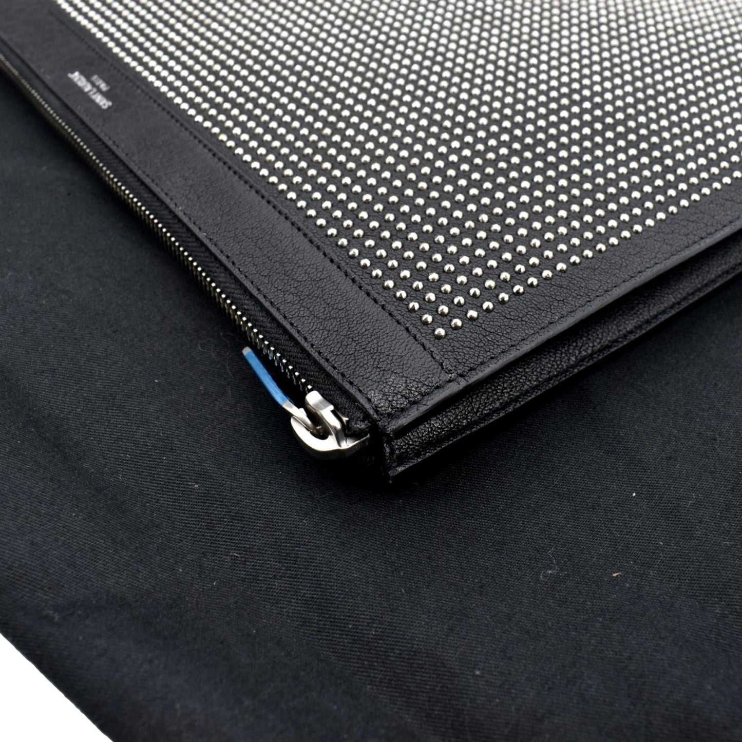 YVES SAINT LAURENT Zip Studded Leather Pouch Black