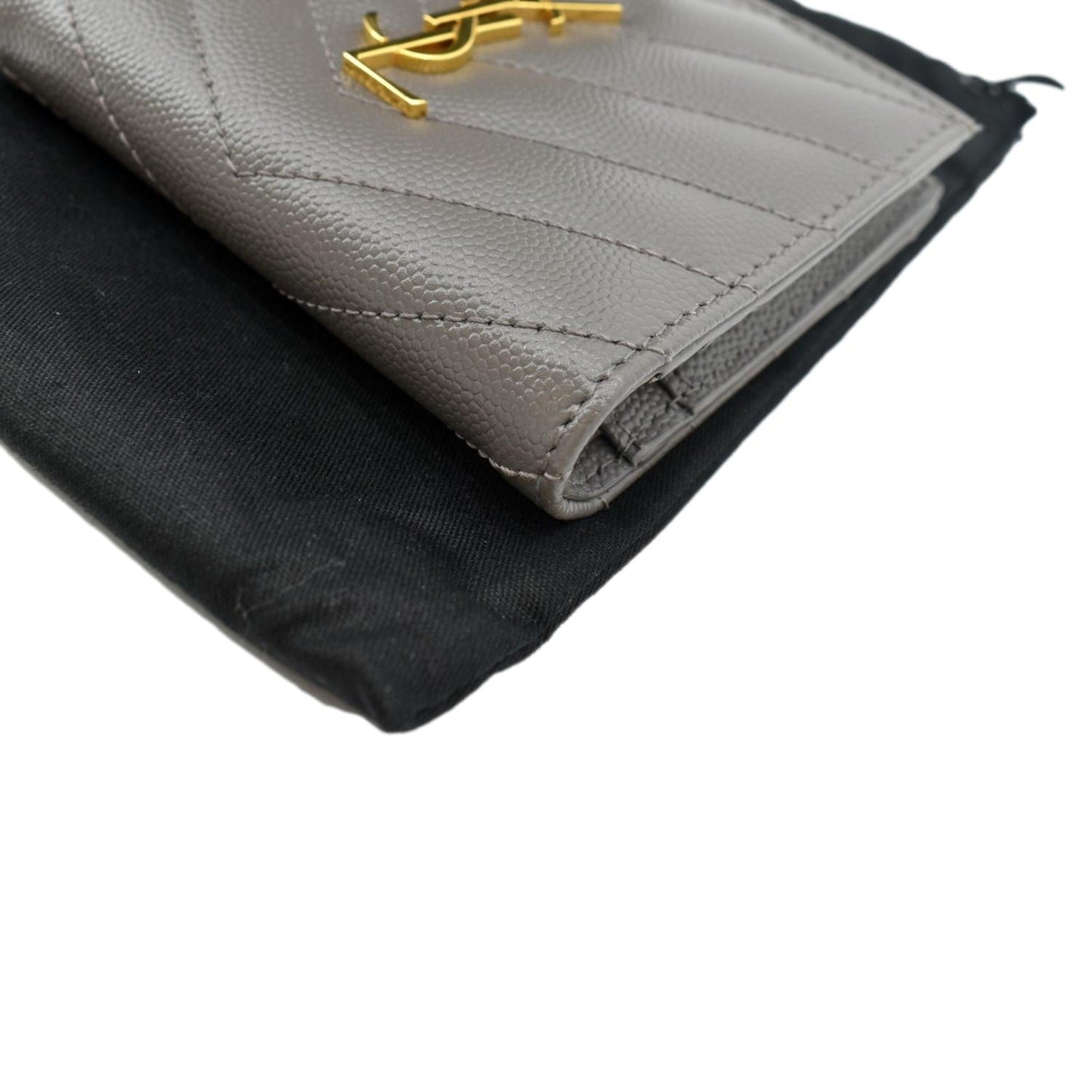 YVES SAINT LAURENT Monogram Compact Leather Zip Wallet Grey