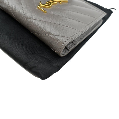 YVES SAINT LAURENT Monogram Compact Leather Zip Wallet Grey