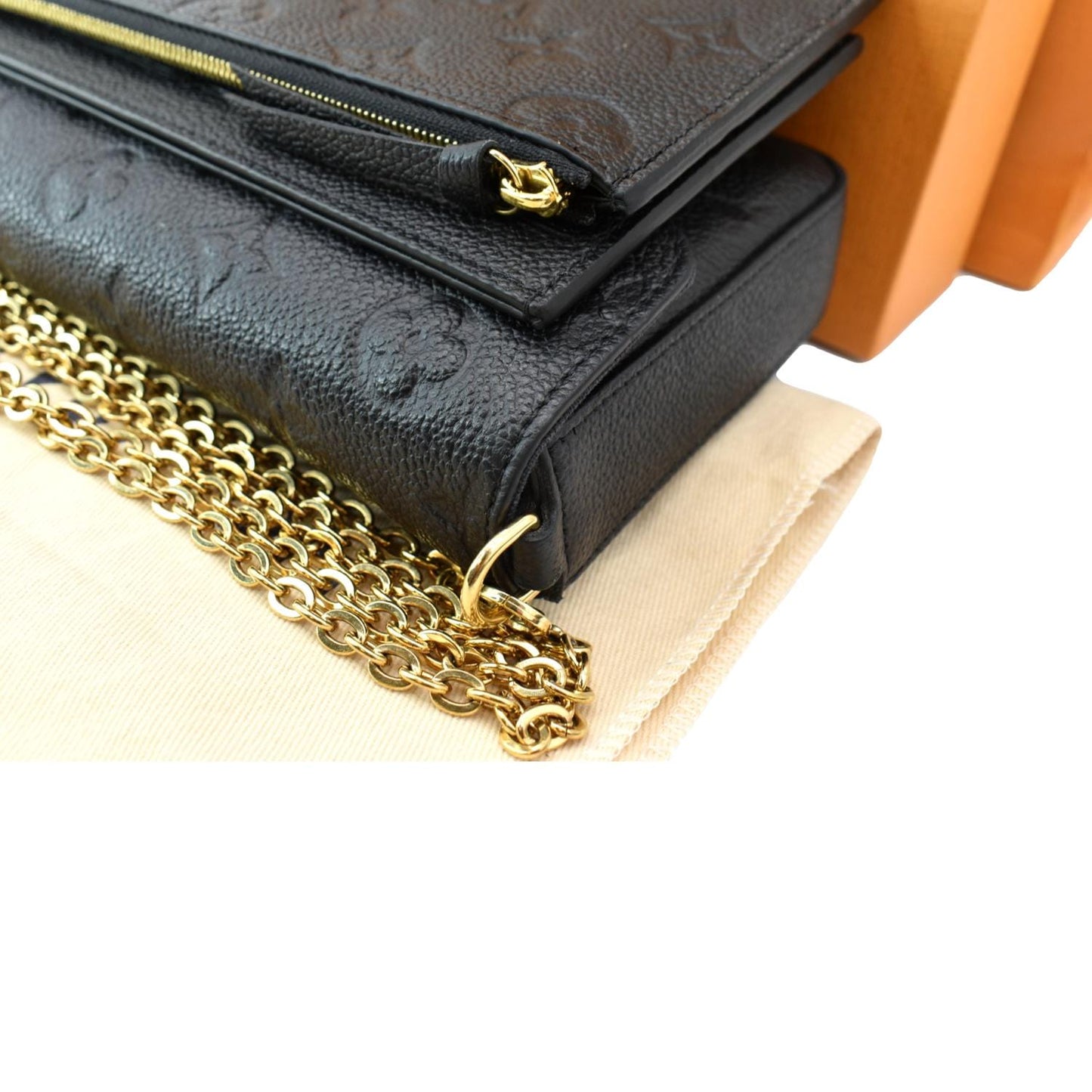 LOUIS VUITTON Felicie Monogram Empreinte Chain Pochette Crossbody Bag Black