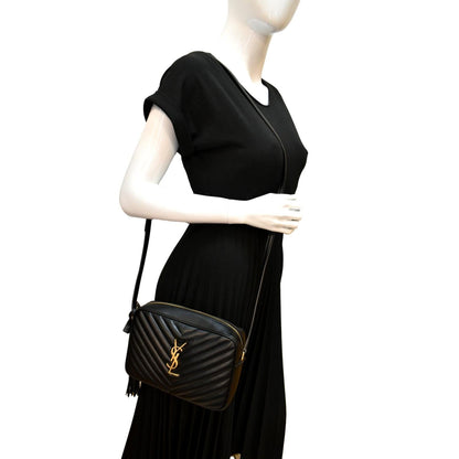 YVES SAINT LAURENT Lou Chevron Leather Camera Crossbody Bag Black