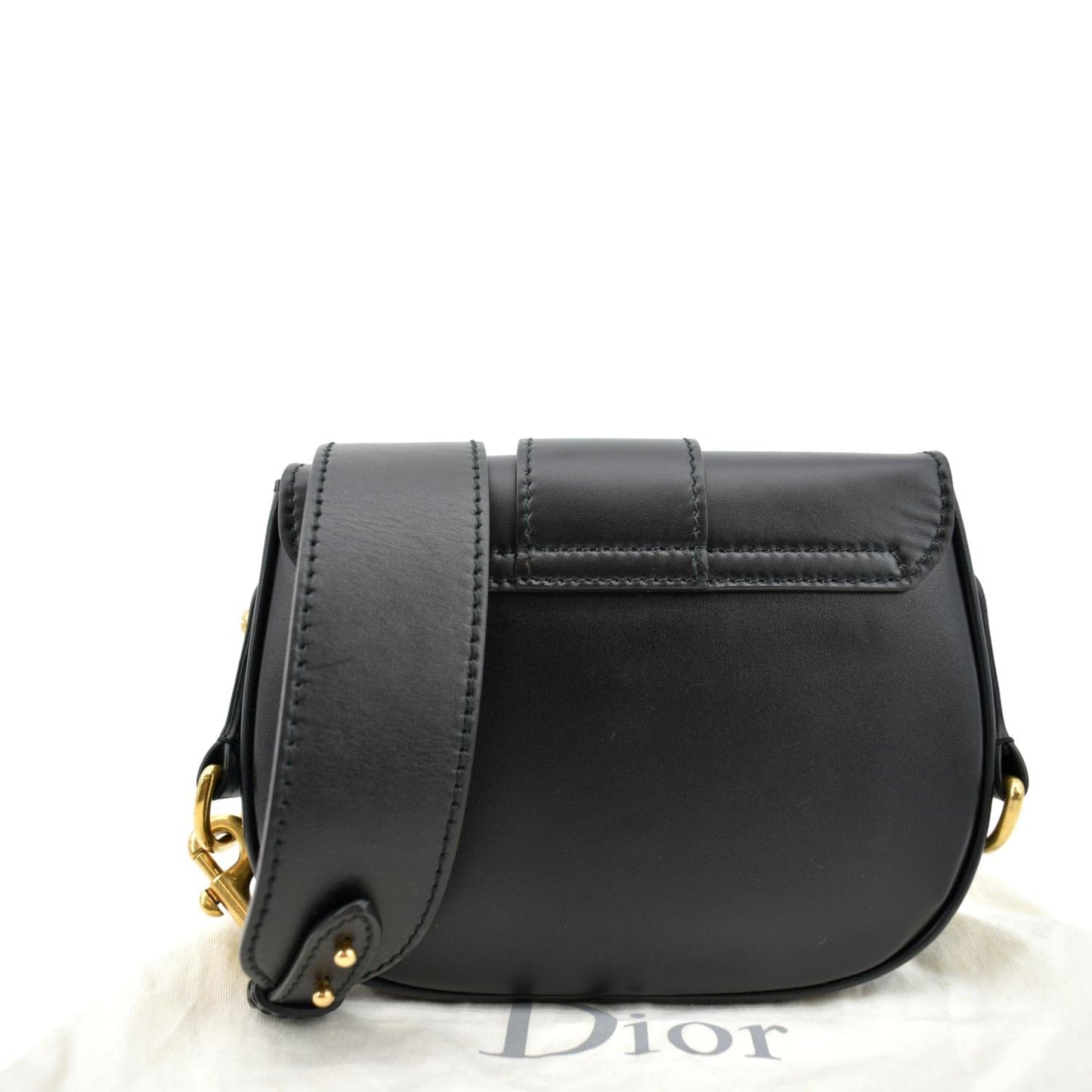 CHRISTIAN DIOR D Fence Calfskin Leather Saddle Bag Black