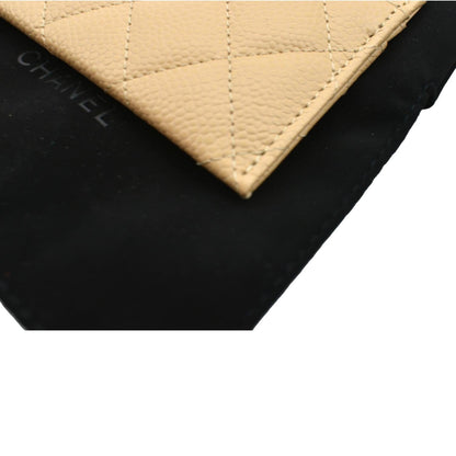 CHANEL CC Card Holder Caviar Leather Wallet Beige