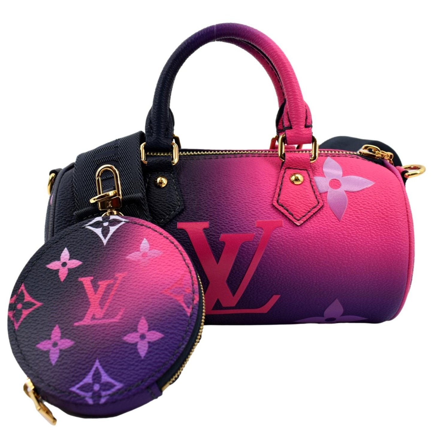 LOUIS VUITTON Papillon BB Monogram Canvas Shoulder Handbag Midnight Fuchsia