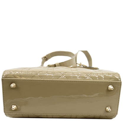 CHRISTIAN DIOR Lady Dior Small Patent Leather Shoulder Bag Beige