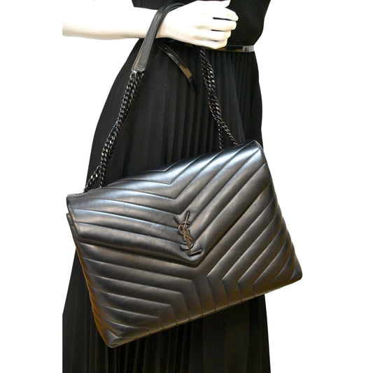 YVES SAINT LAURENT Large Loulou Matelasse Leather Chain Shoulder Bag Black