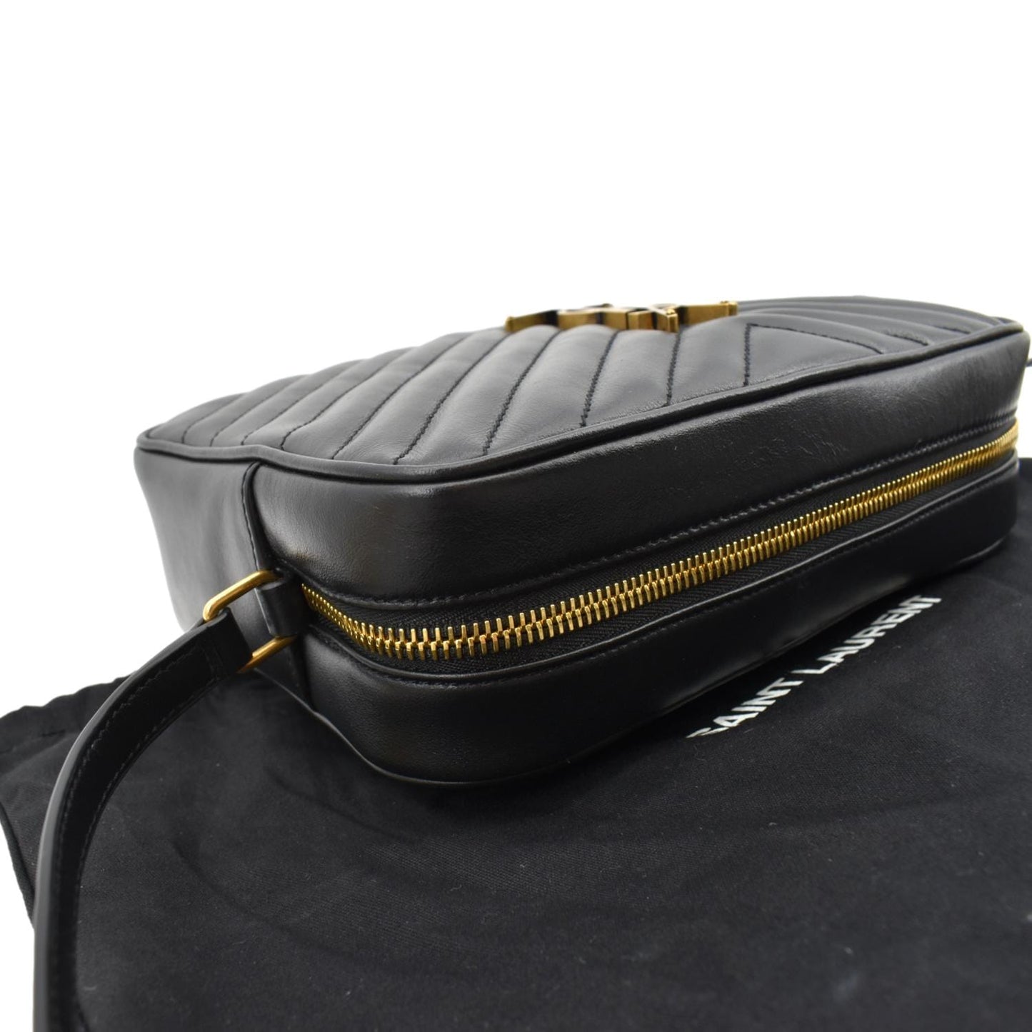 YVES SAINT LAURENT Lou Camera Chevron Leather Crossbody Bag Black