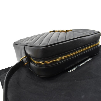 YVES SAINT LAURENT Lou Camera Chevron Leather Crossbody Bag Black